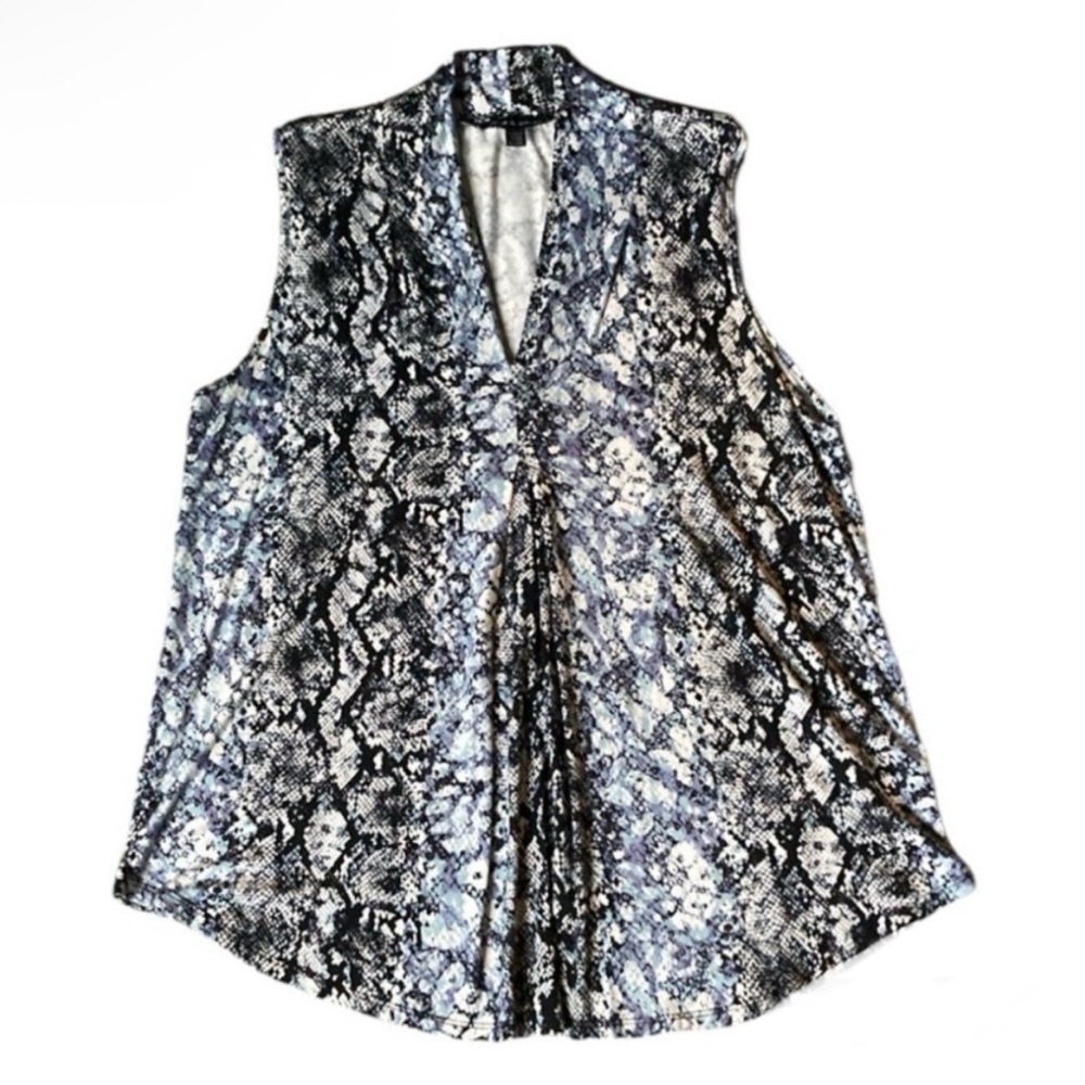 Cable & Gauge Snake Print Sleeveless Pleated Front V-Neck Top XL Blue